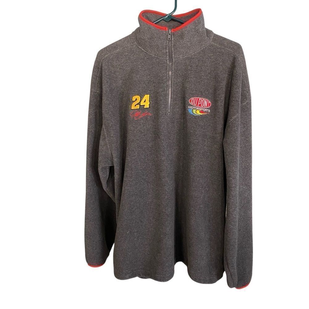 Men's Chase Authentics NASCAR Jeff Gordon #24 Gray 1/4 zip Fleece Sweater Size L